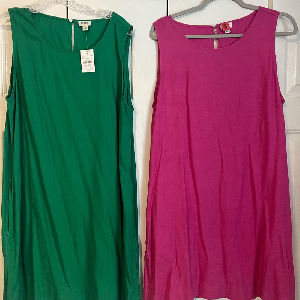 J. Crew Vibrant Green and Pink Mini Dresses